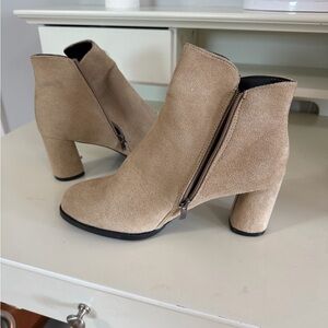 Women’s Taupe Suede Ankle Boots with Block Heel